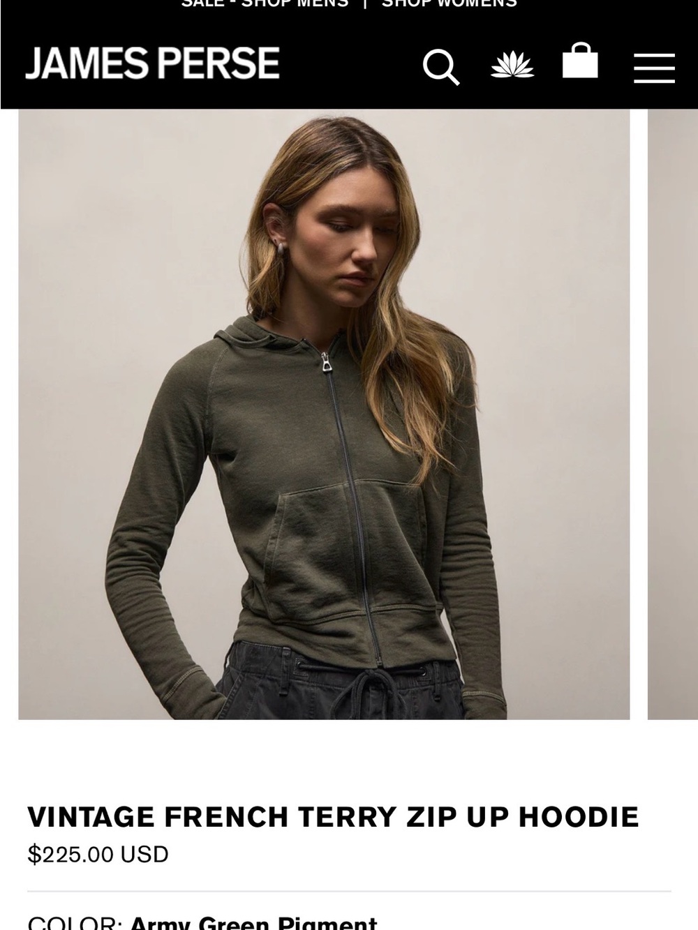 James Perse vintage French terry zip up hoodie